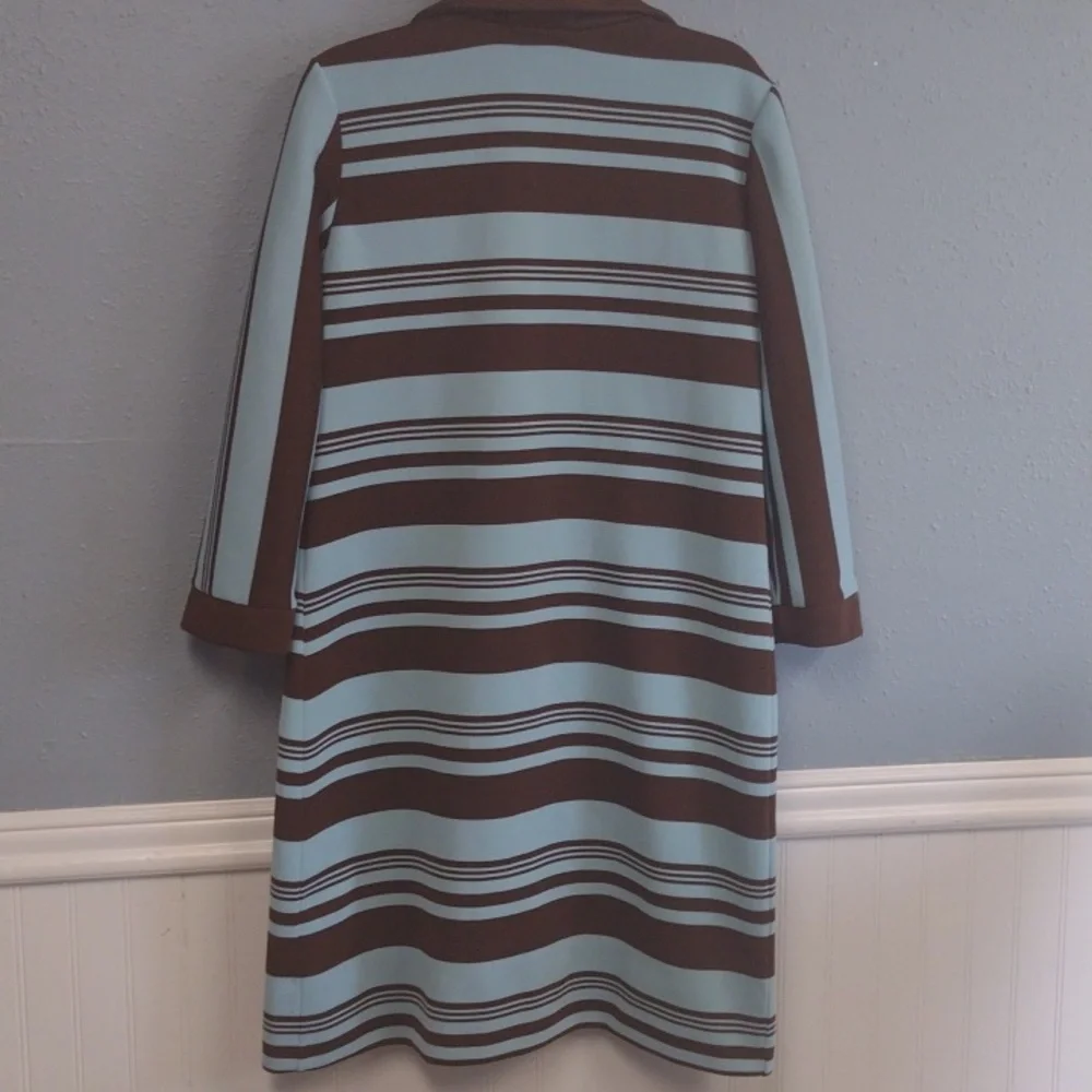 Marberni, 60's Union Made Vintage Elegant Blue/Brown Long Sleeve Dress Size 16 - Picture 8 of 16